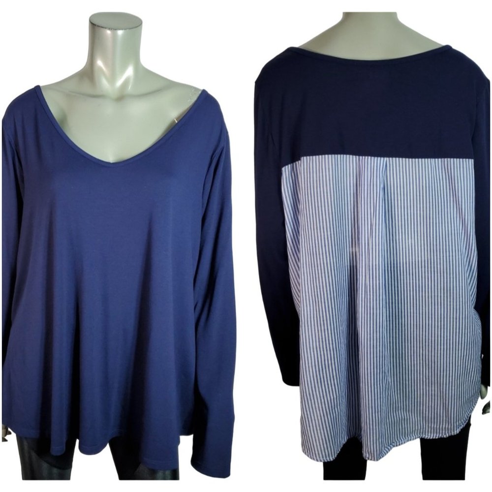 Lane Bryant Top Plus Size 22/24 Tunic Stretch Long‎ Sleeve Casual Pullover Blue